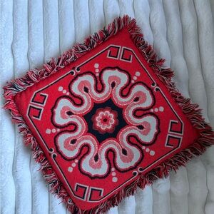 Red and Black Fringed Decorative RETRO throw Pillow 1970’s 2 SIDED